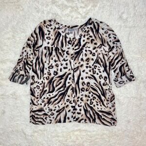 JM Collection Women's Linen Button Down Top Size 12 Animal Print‎